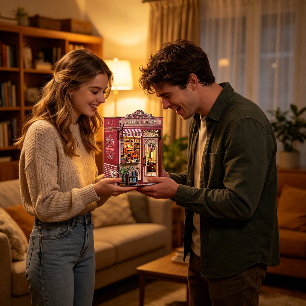DIY Book Nook Kit with LED Light, Fantasy Wonderland Fold-Out Storybook Diorama, 3D Wooden Puzzle Bookshelf Decor Gift for Adults Teens