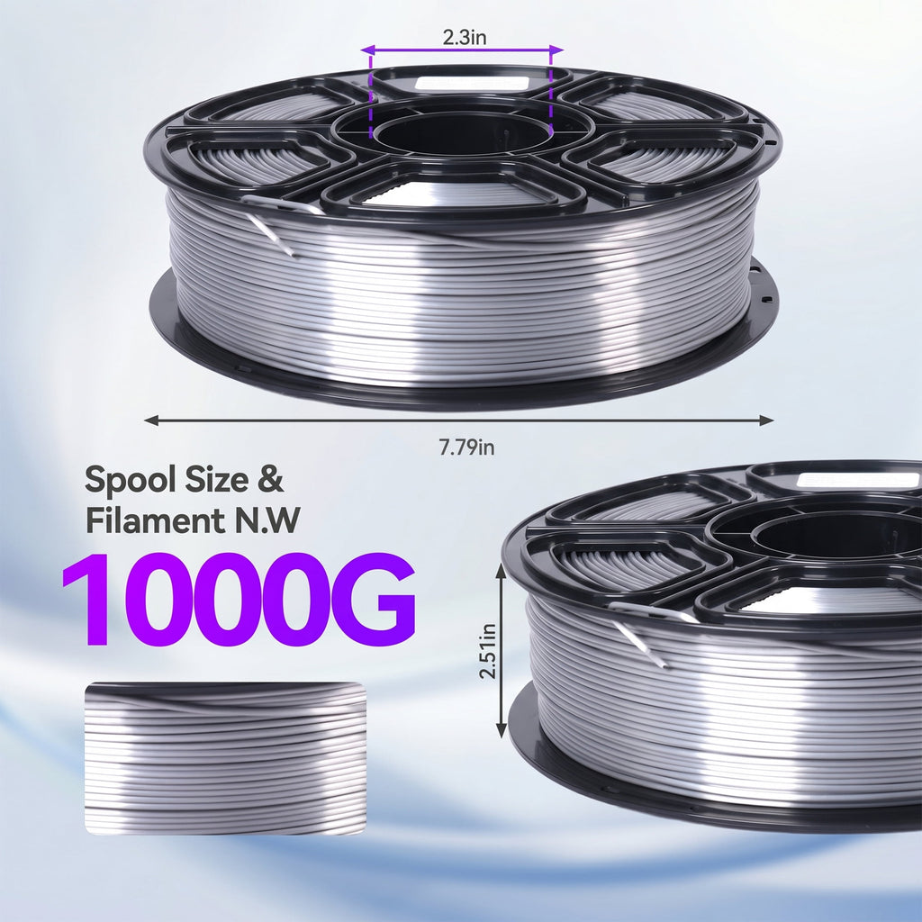 Epelay Silk PLA Plus 3D Printer Filament 1.75mm, Shiny Silver Finish, 1kg Spool, Strong Layer Adhesion, Smooth & Glossy Prints, Fits Most FDM Printers