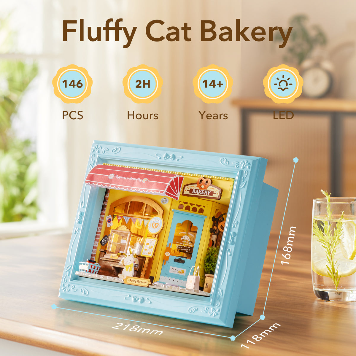 ROBOTIME 3D Wooden Puzzle, Wall-Mountable Tiny Home Creative Frame, Holiday Home Decor Craft Kits, Christmas Birthday Gifts for Adults Teens(Fluffy Cat Bakery)