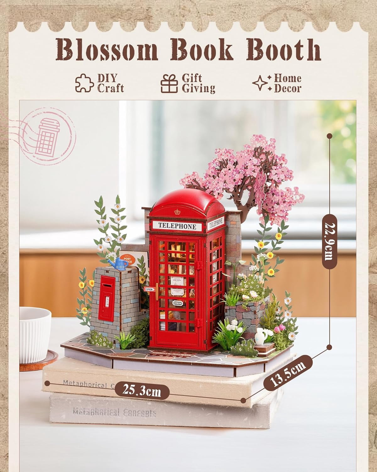 Rolife 3D Wooden Puzzle for Adults, Blossom Book Booth Miniature Model Building Kit, 116PCS Flower Bookstore Scene, Creative DIY Craft for Table Decor, Gift for Teens Girls Boys