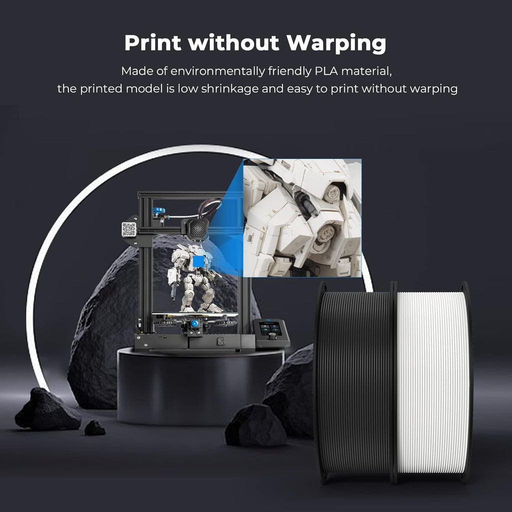 2-Pack Creality 3D Printer Filament, 1.75mm PLA Filament 2kg, No-Tangling,Accuracy +/- 0.02mm, Black & White