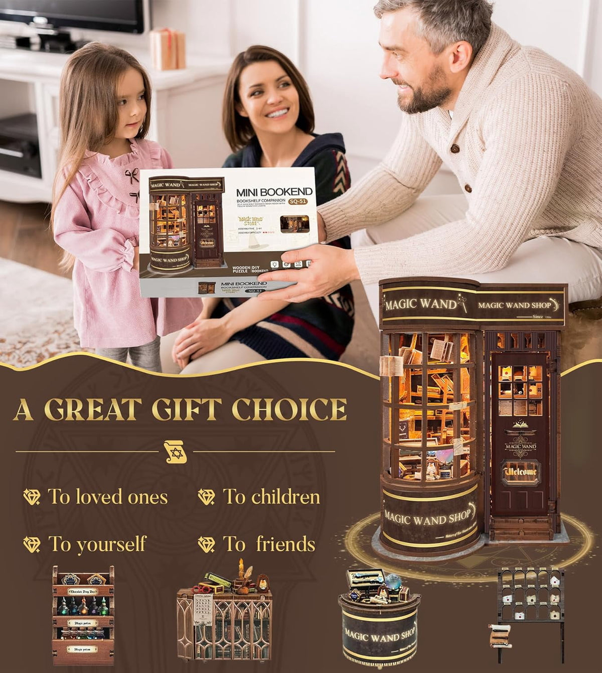 Book Nook Kit, DIY Miniature Magic Series 3D Wooden Puzzles with LED Lights for Adults and Teens, Gifts for Family, Friends(Magic Wand Shop)
