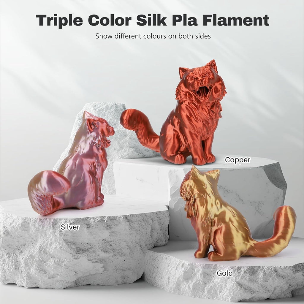 BIOMYL PLA 3D Printer Filament, PLA Filament 1.75mm Metal Gradient Color silk PLA, Tri Gold/Silver/Copper, 1kg Spool, Accuracy +/- 0.03mm