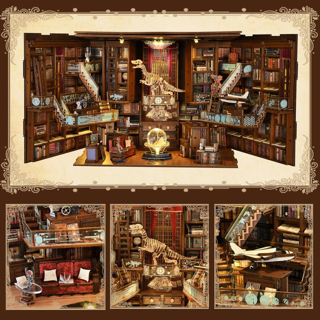 Beyond Library Max DIY Book Nook Kit, Miniature Dollhouse Booknook Kit, 3D Wooden Puzzle Bookend Bookshelf Insert Decor with LED Light for Teens and Adults