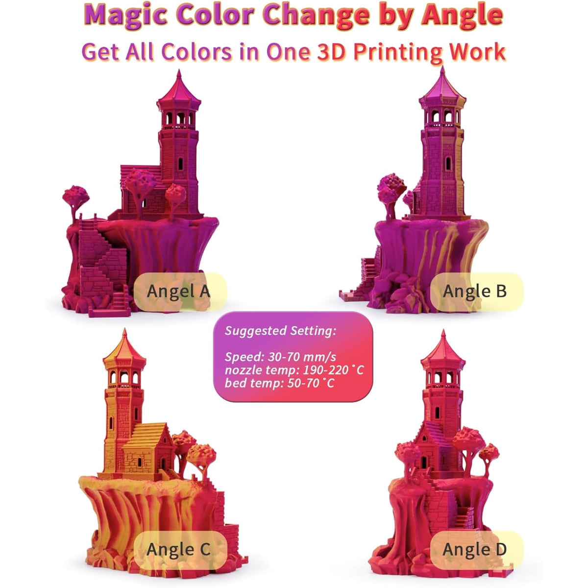 Ziro 3D Tri-Color Matte PLA 1.75mm 1kg, Volcano
