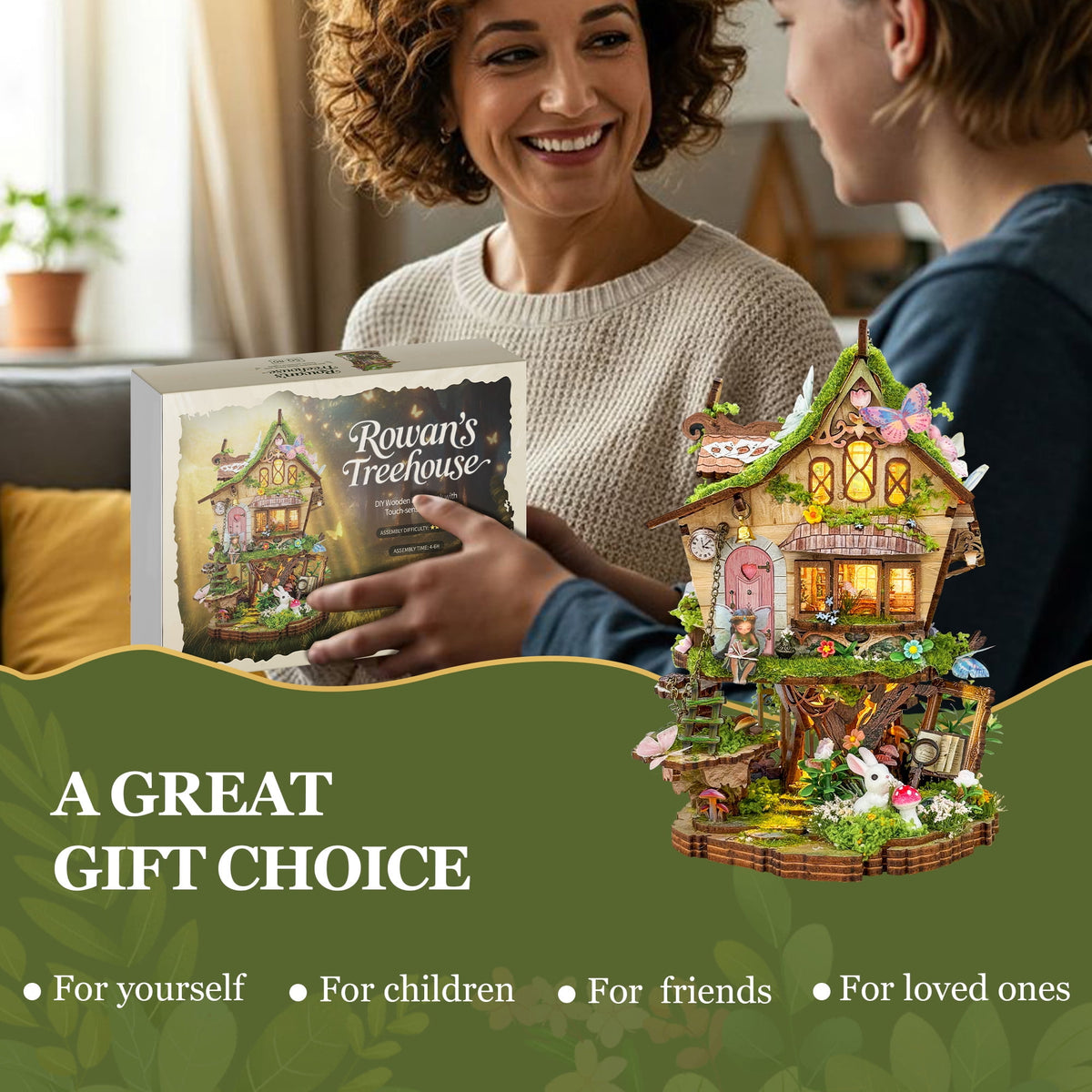 Strucwood DIY Book Nook Kit Rowan's Treehouse: Fairy Tree House, LED Lights, 3D Puzzle Gift for Adults（SQ-80）