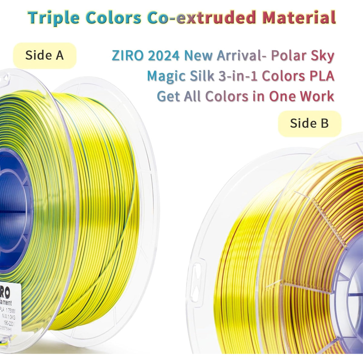 Ziro 3D Tri-color Silk PLA 1.75mm 1kg, Indigo Satin