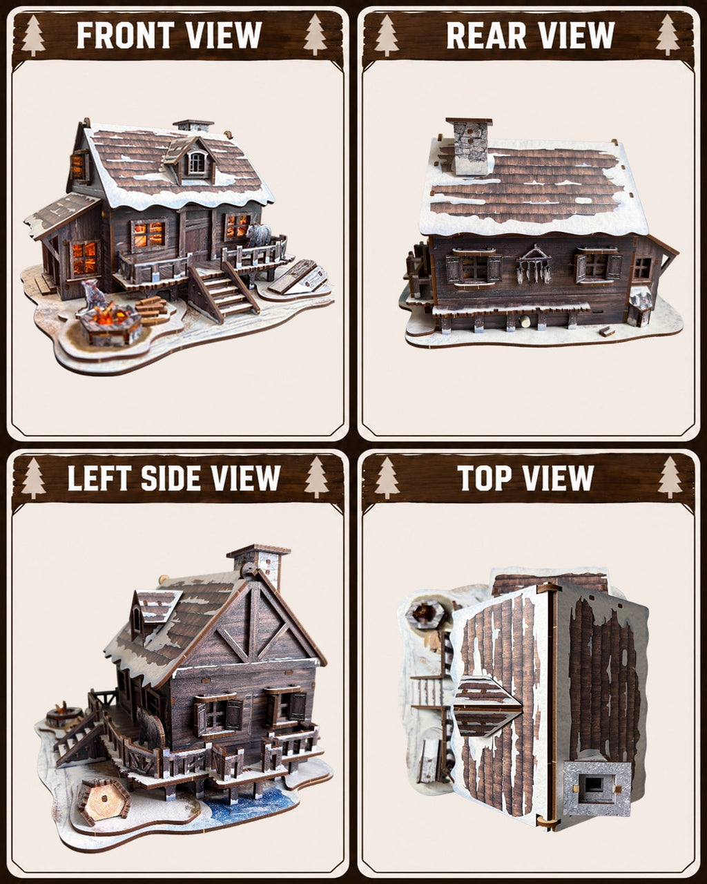 LED 3D Wooden Puzzle Winter Cabin DIY Miniature Building Kit with LED Lights - 3D Craft Rural Wooden Cabin Models Decor Gift for Adult