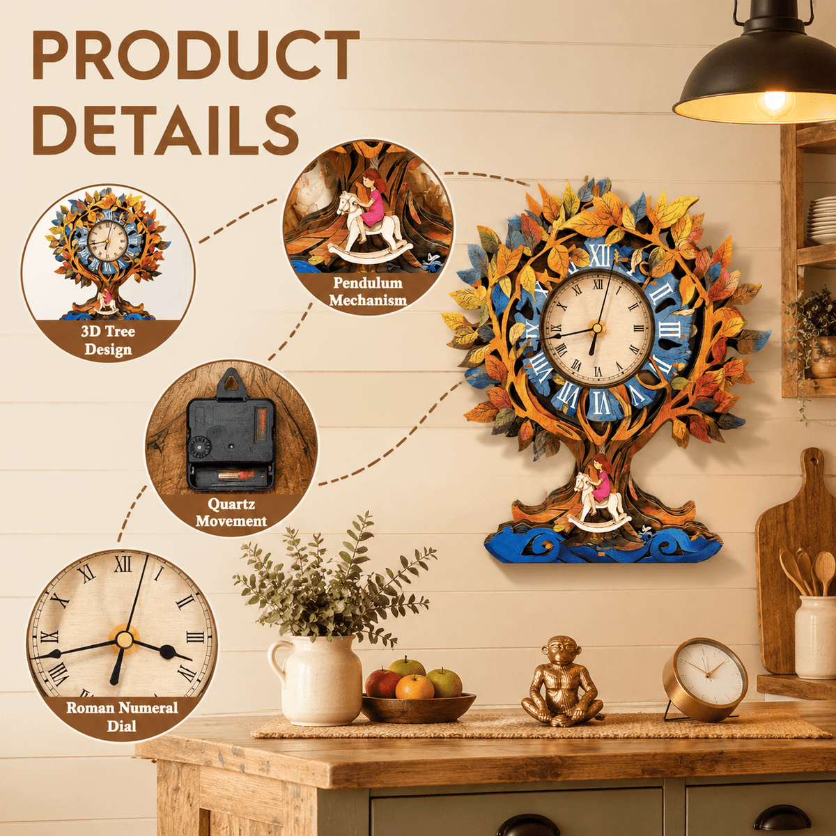 Wooden House Clock 3D Puzzle DIY Mechanical Clock Kit for Adults Teens