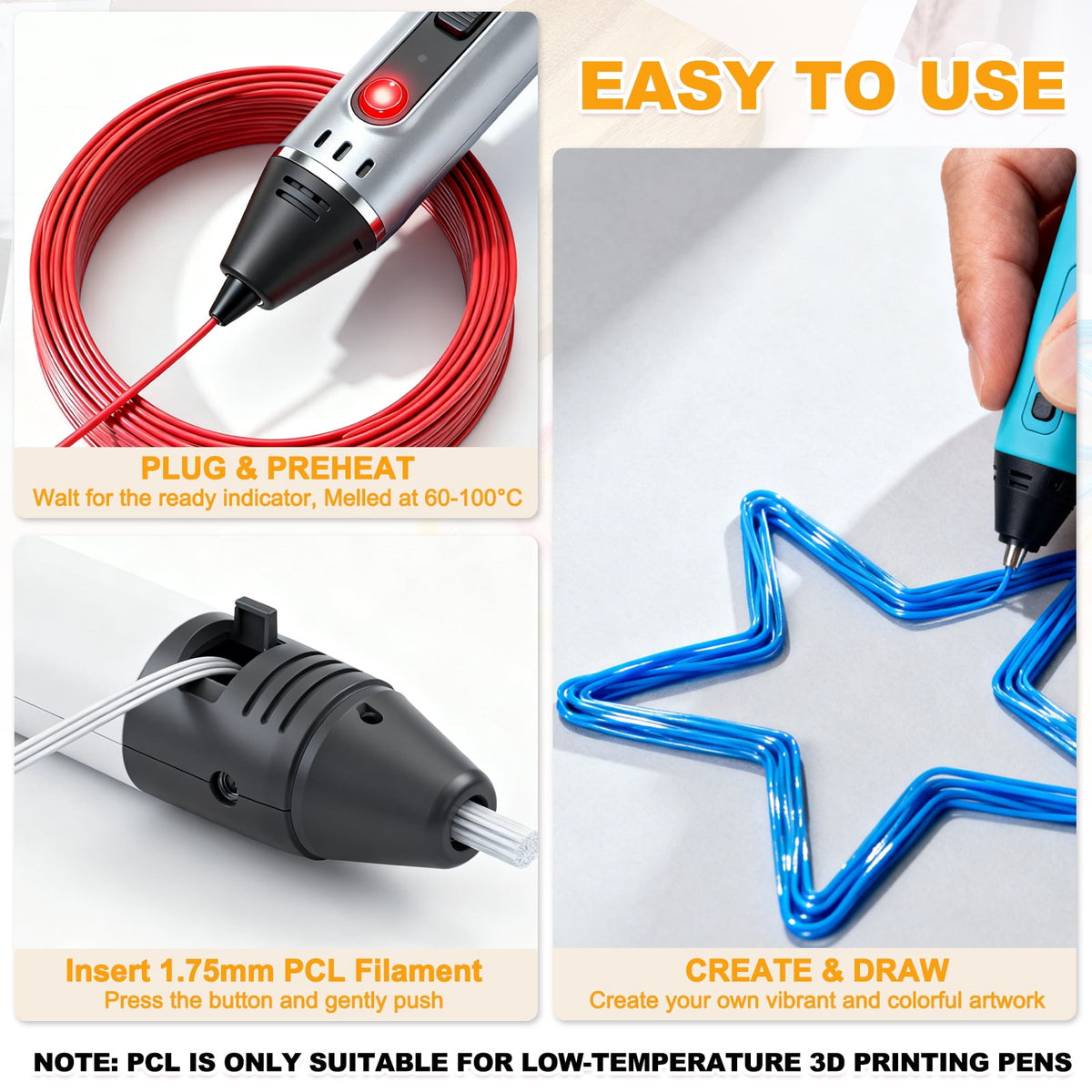 Uxcell 40 Colors 3D Pen Filament, 1.75mm Each 10FT, Total 400FT PCL Filament Refills Low Printing Temperature for 3D Drawing Pens