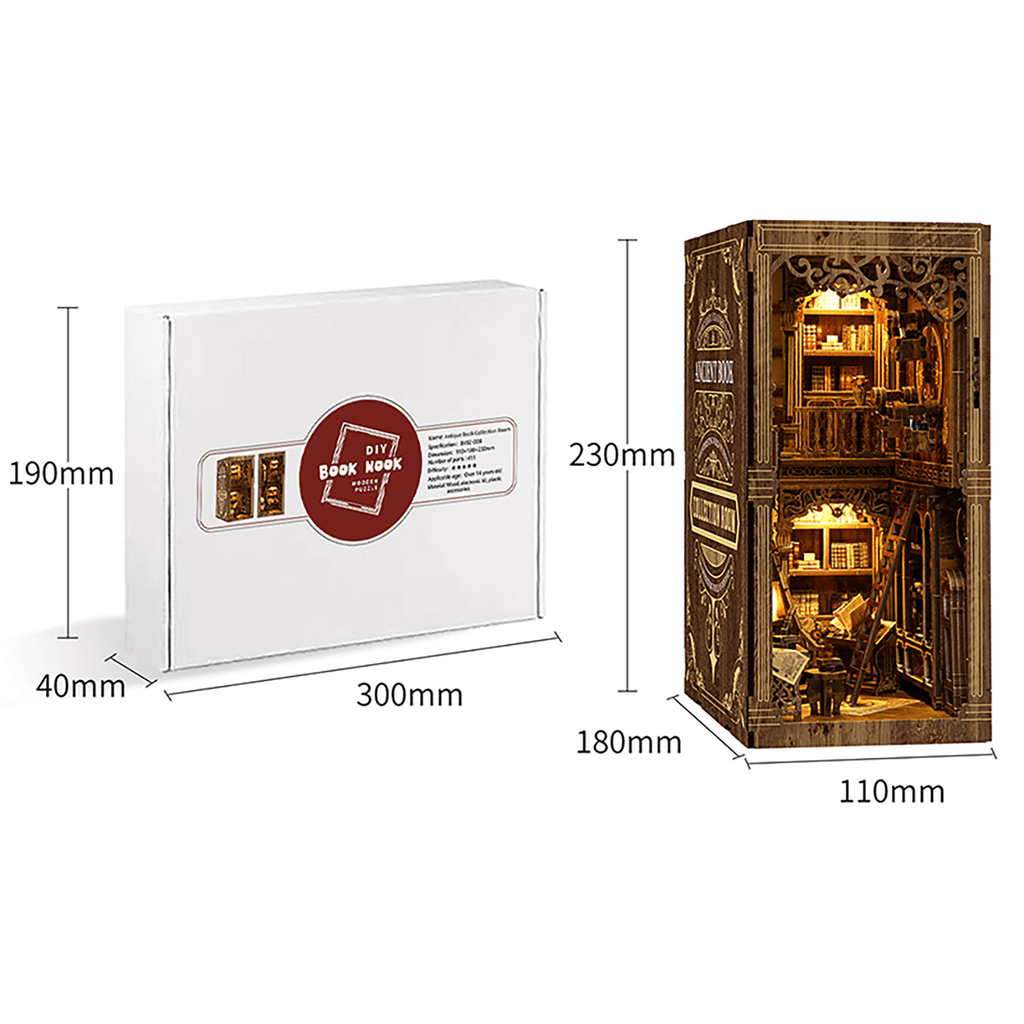 Strucwood DIY Book Nook Kit Ancient Book Wooden Puzzles with LED Dust Cover,3D Crafts Hobbies,Gifts for Adults（BV02-008）