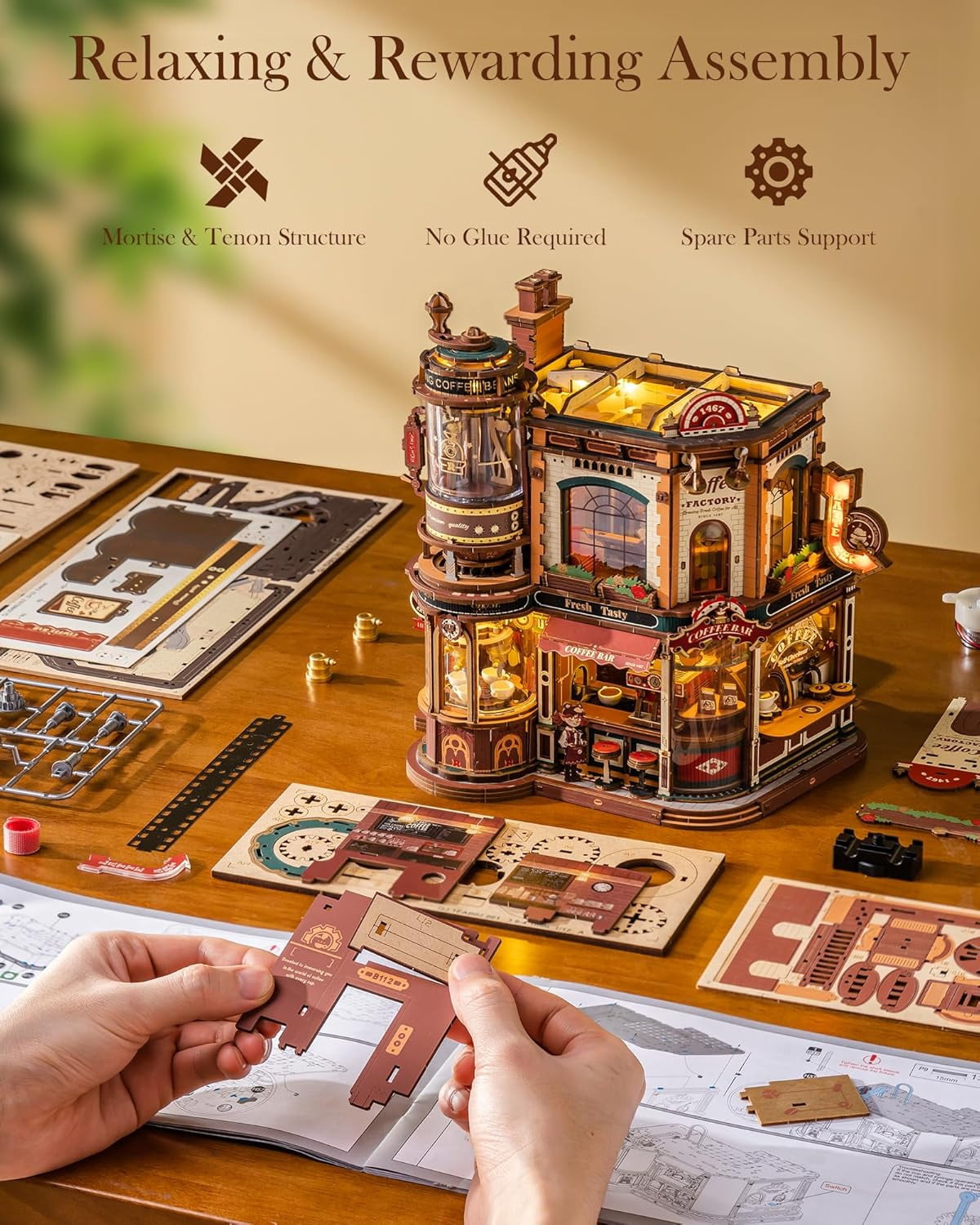 Robotime Dream Gift Factory 3D Puzzles Wooden Music Box, Diy Craft Kit for Adults & Teens 14+