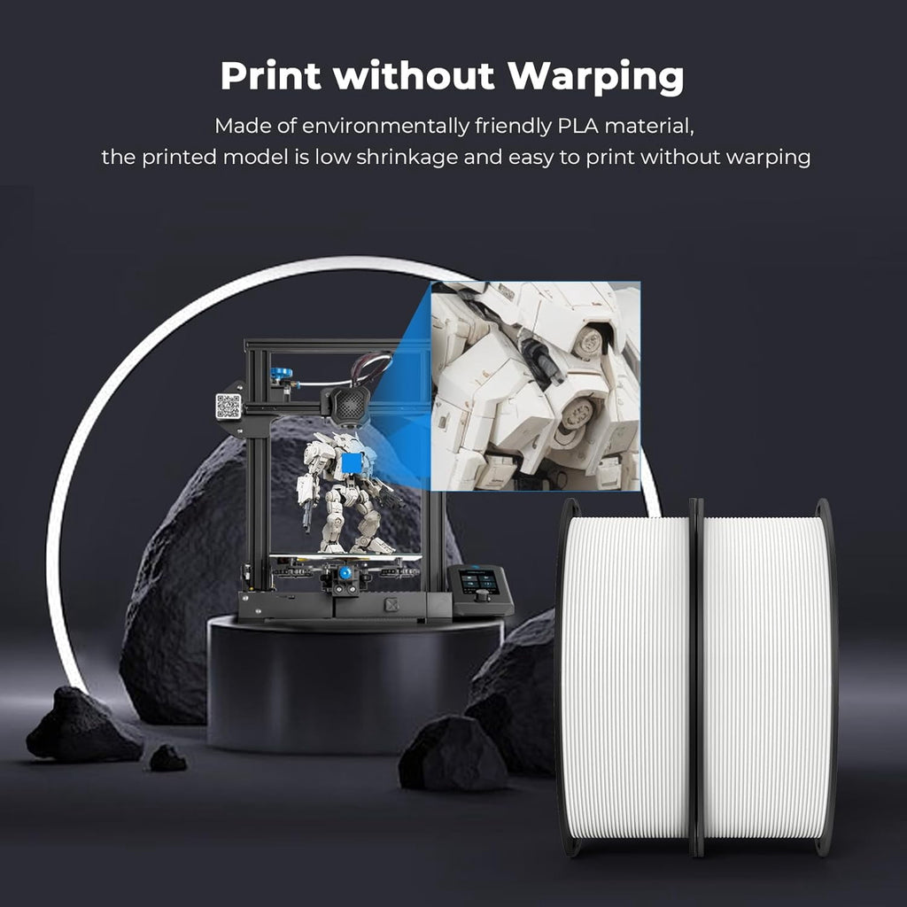 2-Pack Creality 3D Printer Filament, 1.75mm PLA Filament 2kg, No-Tangling,Accuracy +/- 0.02mm, Black & White
