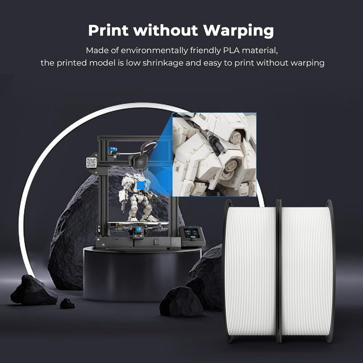 2-Pack Creality 3D Printer Filament, 1.75mm PLA Filament 2kg, No-Tangling,Accuracy +/- 0.02mm, Black & White