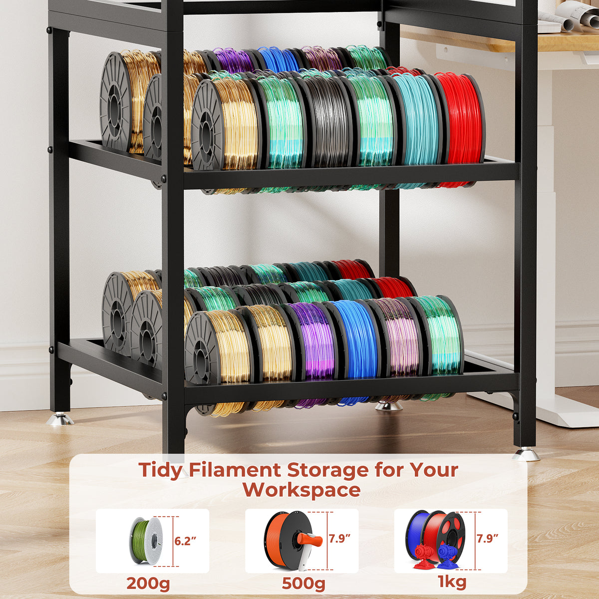 JUYG 3D Printer Stand with Filament Storage, Heavy Duty, Metal Frame