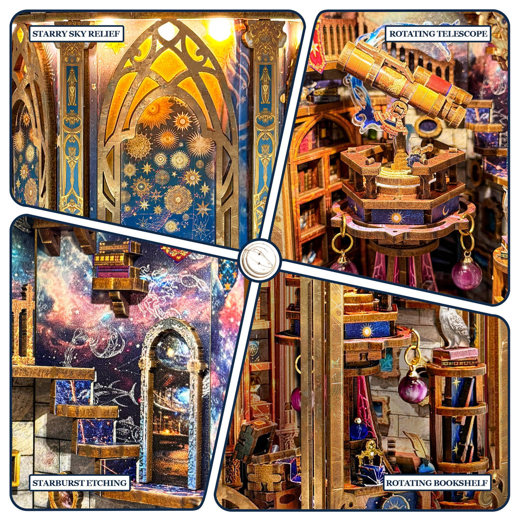 Strucwood Galaxy Lantern DIY Miniature House Book Nook Kit, Wooden 3D Puzzle with LED Dust Cover for 14+ (SQ-01)