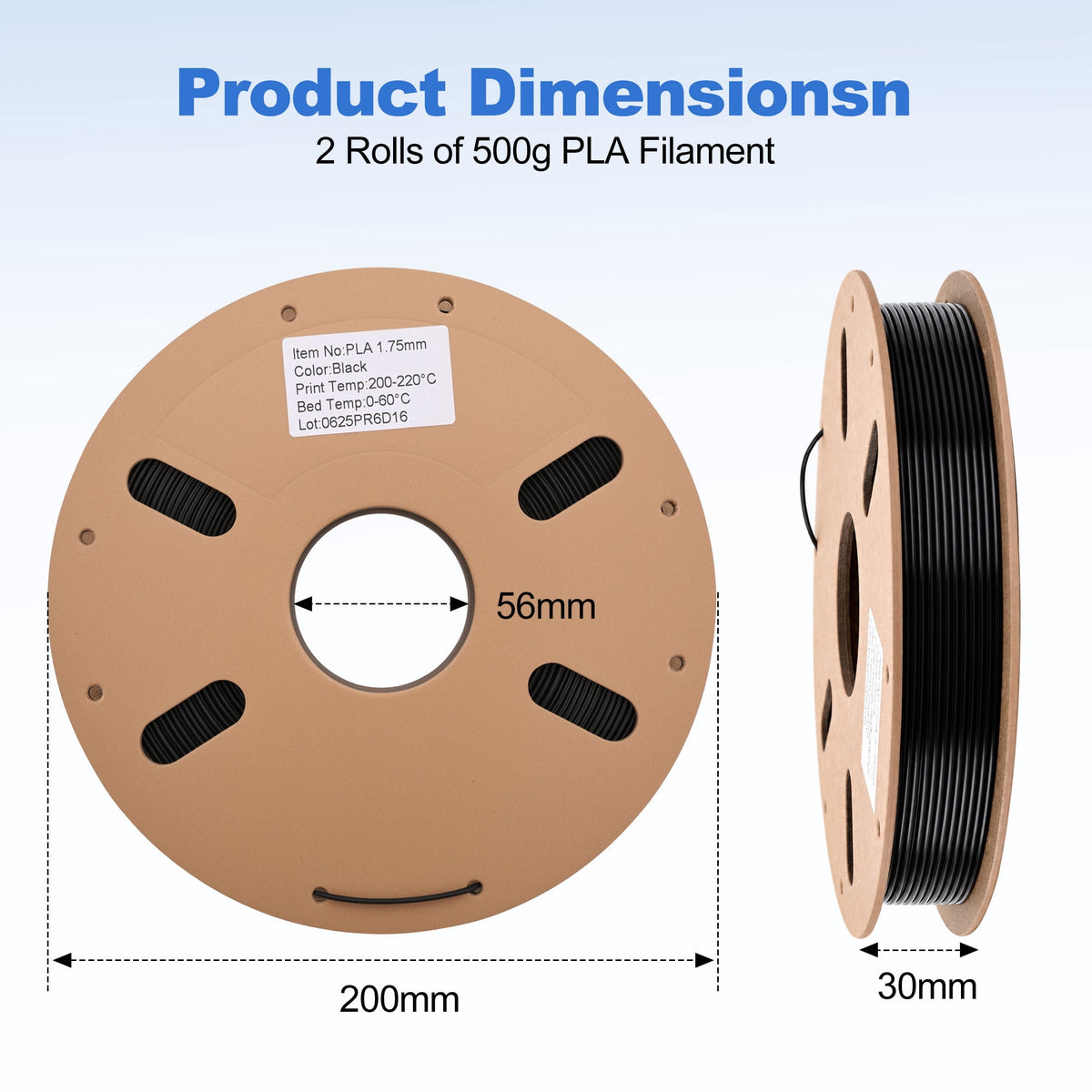 2 Rolls 3D PLA Printer Filament, 1.75mm PLA Filament 500g Spool Bundle for Most 3D FDM Printer(Black and White)