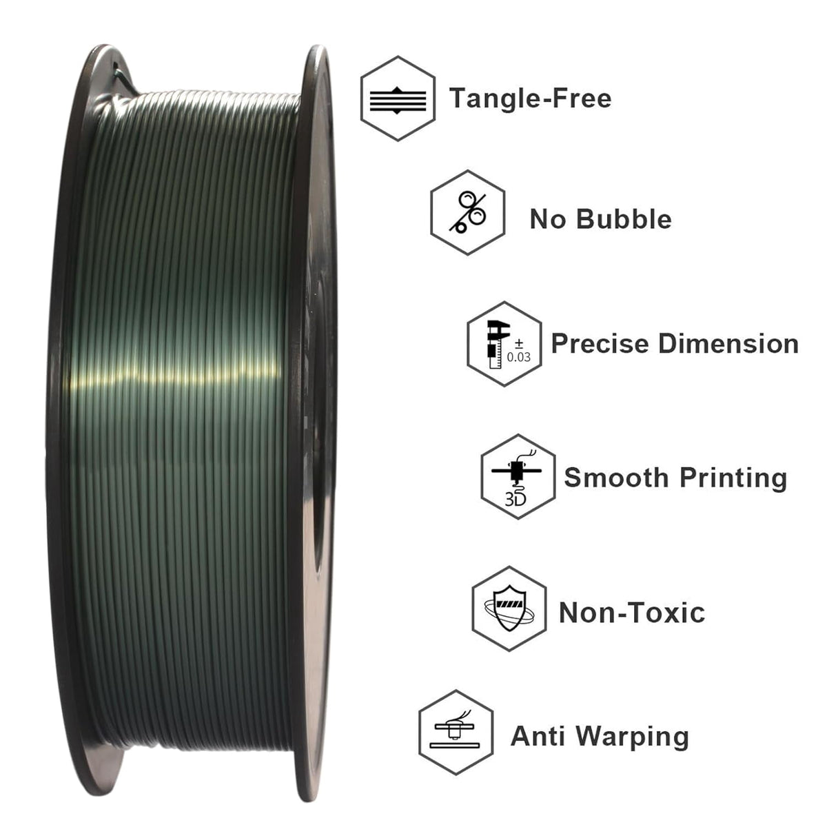 Geeetech 3D Printer PLA Filament Shiny Silk Gold Toughness Enhanced Filament with 1.75mm Dimensional Accuracy +/-0.03mm, 1080 Feet Per Roll, Vacuum Packaging, for Most 3D FDM Printer