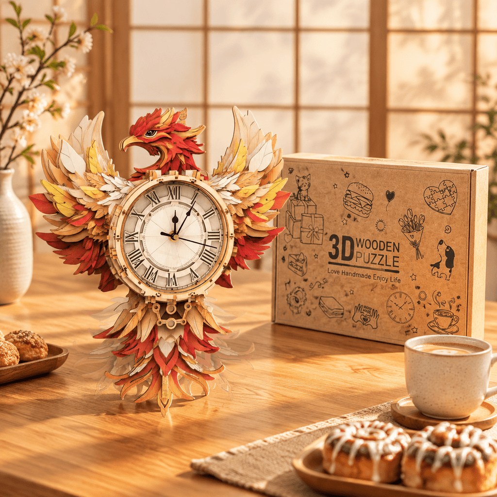 Wooden House Clock 3D Puzzle DIY Mechanical Clock Kit for Adults Teens