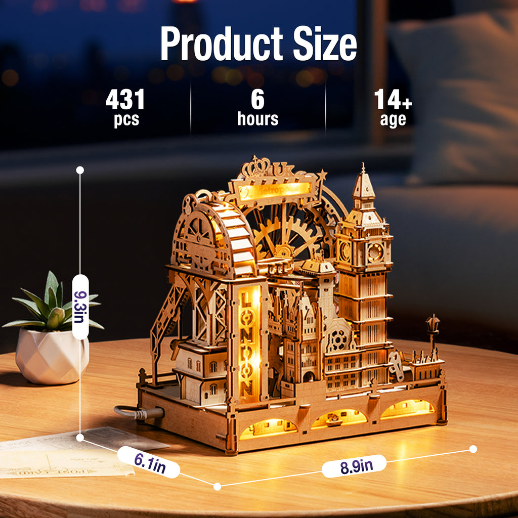 Robotime 3D Wooden Puzzles for Adults , 431-Piece Marble Run Building Kit with LED - Marble Travel London