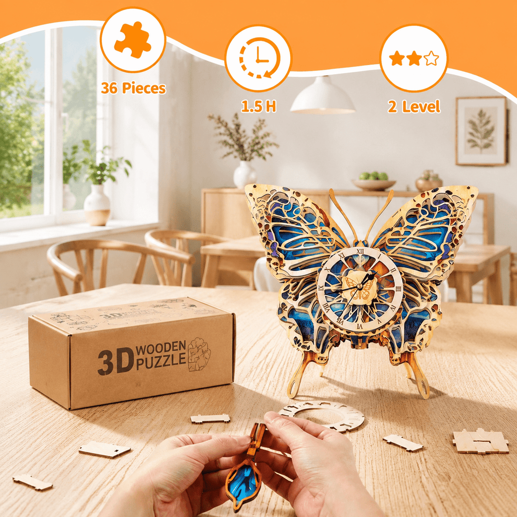 Fire Phoenix Wooden 3D Puzzle Clock DIY Model Kit for Adults