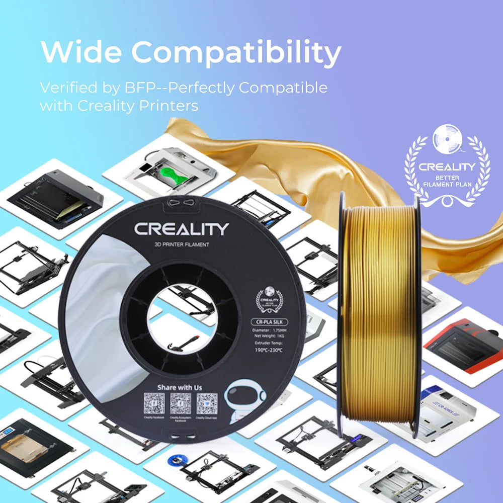 12 Pack Creality 1.75mm Silk PLA Filaments Gloss Shiny Silk PLA 12kg, Tangle-free for All 3D Printers-All Colors
