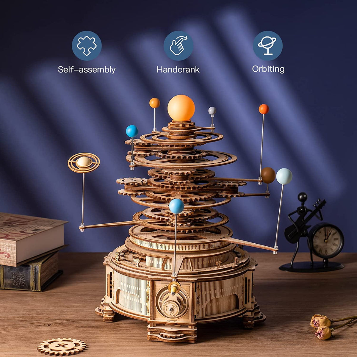 ROKR 316 Pieces 3D Wooden Puzzle Orrery Solar System Model Kit Crafts Desk Decor Gift for Adults Teens