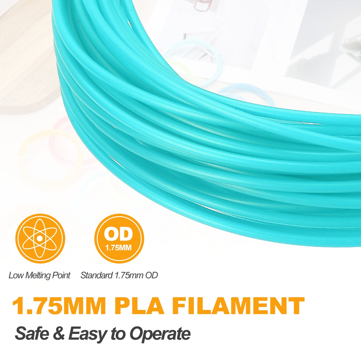 Uxcell 2 Pcs 3D Pen Filament, 1.75mm Dia 33ft Length PLA 3D Printing Pen Filament Refills for 1.75mm 3D Printing Pen, Blue Green