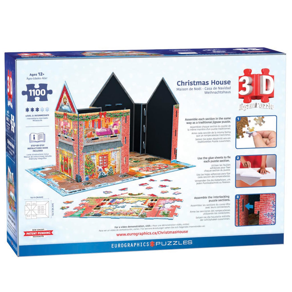 Eurographics: 3D Puzzle: Christmas House - 1100 Pieces - Holiday Adult Jigsaw, 13.75 x 10.5 x 11" Assembled Size, High-Quality Recycled Materials