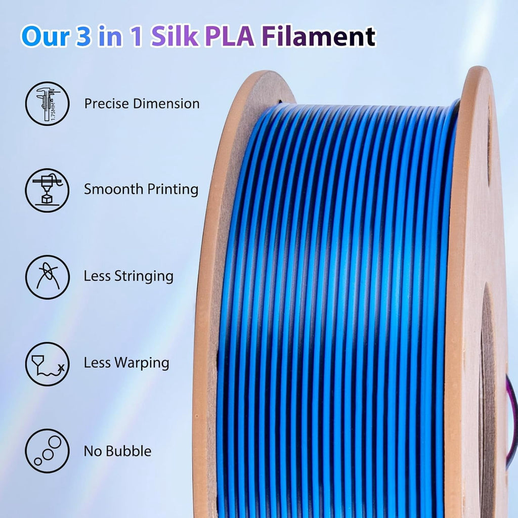 Multicolor 3D Printer Filament,Dual/Tri Color 1.75mm PLA Silk Shiny Printing Filament,250g(0.55lbs) Fit Most FDM 3D Printer