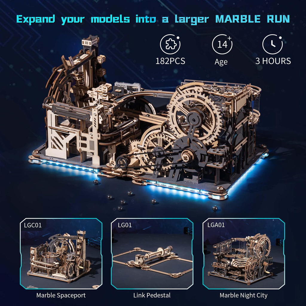ROKR 3D Jigsaw Wooden Puzzle Marble Run Spaceport Electric Model Kit for Adults and Kids 472 Pieces