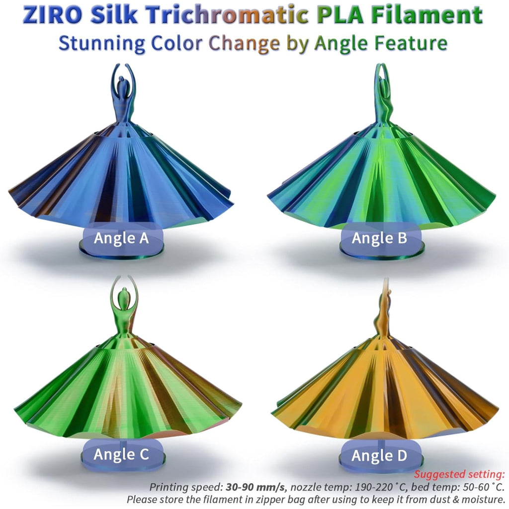 Ziro 3D Tri-color Silk PLA 1.75mm 1kg, Indigo Satin