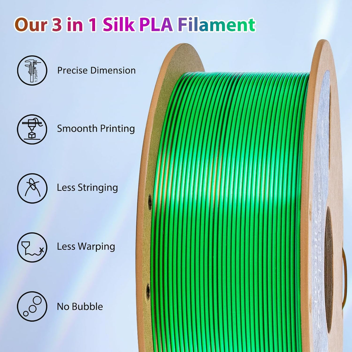 Multicolor 3D Printer Filament,Dual/Tri Color 1.75mm PLA Silk Shiny Printing Filament,250g(0.55lbs) Fit Most FDM 3D Printer