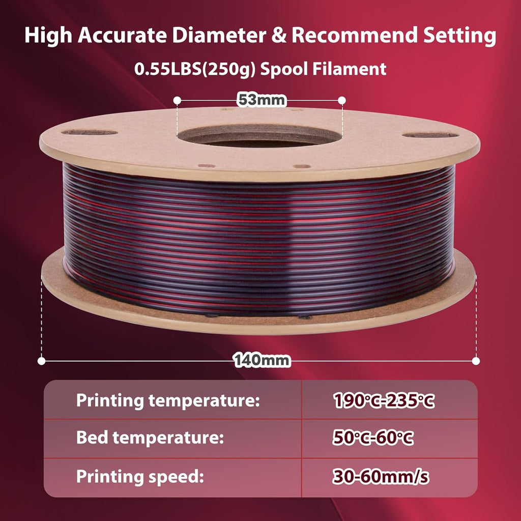 Multicolor 3D Printer Filament,Dual/Tri Color 1.75mm PLA Silk Shiny Printing Filament,250g(0.55lbs) Fit Most FDM 3D Printer