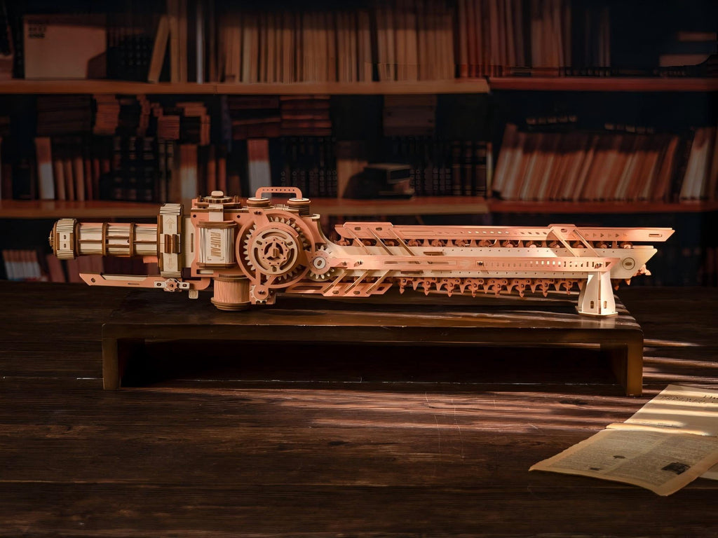 3D Wooden Steampunk Chainsaw Model Kit DIY Building Puzzle Mechanical Steam-Powered Saw Display for Adults