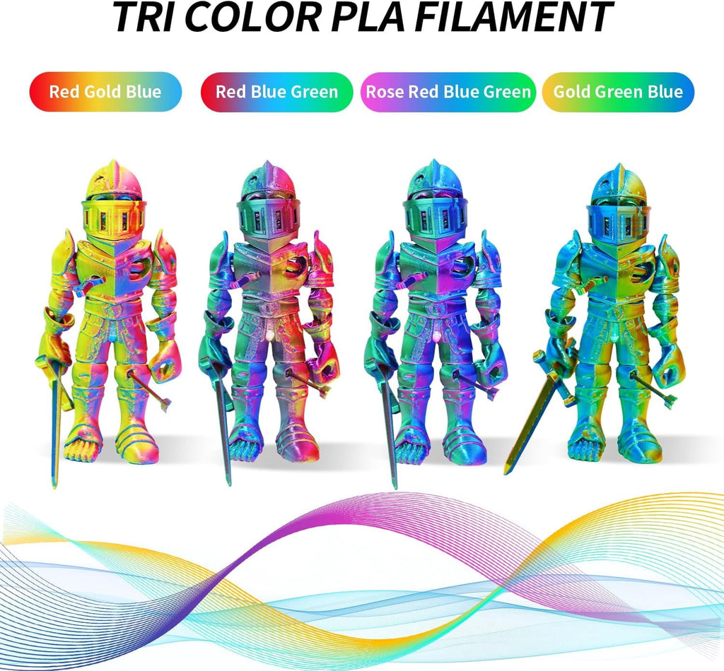 3D Printer Filament Triple Color Silk PLA Filament 1.75mm, 3D Printing Filament Bundle,tri Color 250g*4 Pack-B, 250g X 4 Pack
