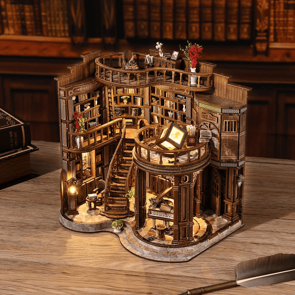 Book Nook Kit, Qissep DIY Miniature Dollhouse Book Nook Kit, Model Kits Craft Kits for Adults, 3D Wooden Puzzle Book Nook Craft Bookshelf Decor, Craft Kits for Family Friends Birthday Christmas