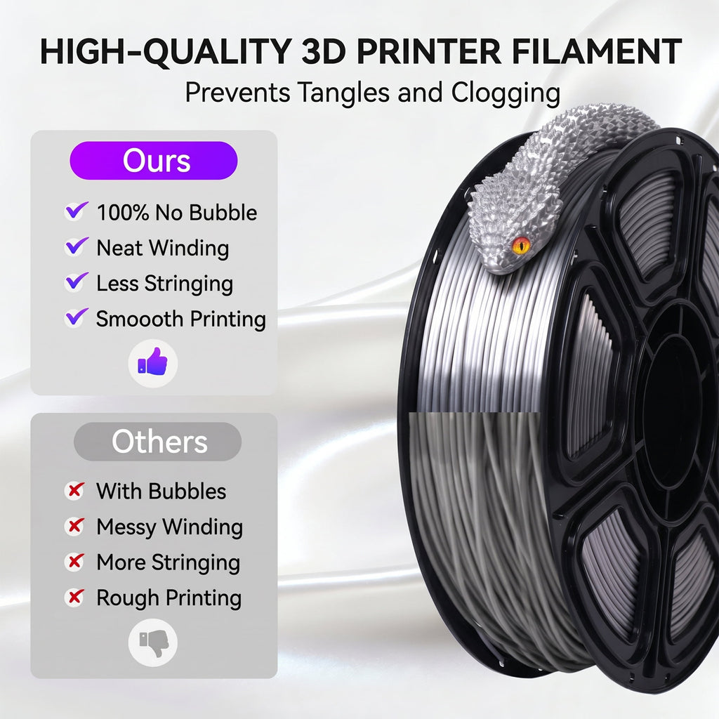Epelay Silk PLA Plus 3D Printer Filament 1.75mm, Shiny Silver Finish, 1kg Spool, Strong Layer Adhesion, Smooth & Glossy Prints, Fits Most FDM Printers