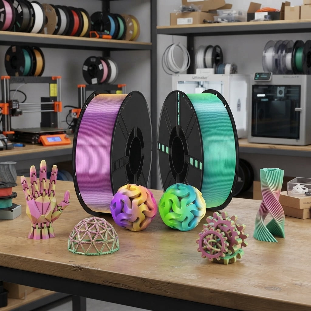 Premium Silk Tri-Color PLA 3D Printer Filament, 1.75mm, 1 kg (2.2 lb)Spools, Blue-Green-Gold Color