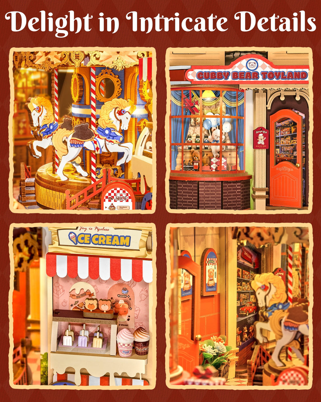 Robotime Fairytale Amusement Park Wooden 3D Puzzle, Diy Book Nook Building Kit for Adults, 257 Pieces