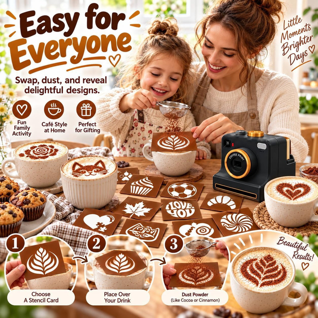 Coffee Printer Machine, 3D Latte Art Coffee Printer , Edible Ink Pre‑Set Pattern Printer for Coffee Foam, Gift for Coffee Enthusiasts