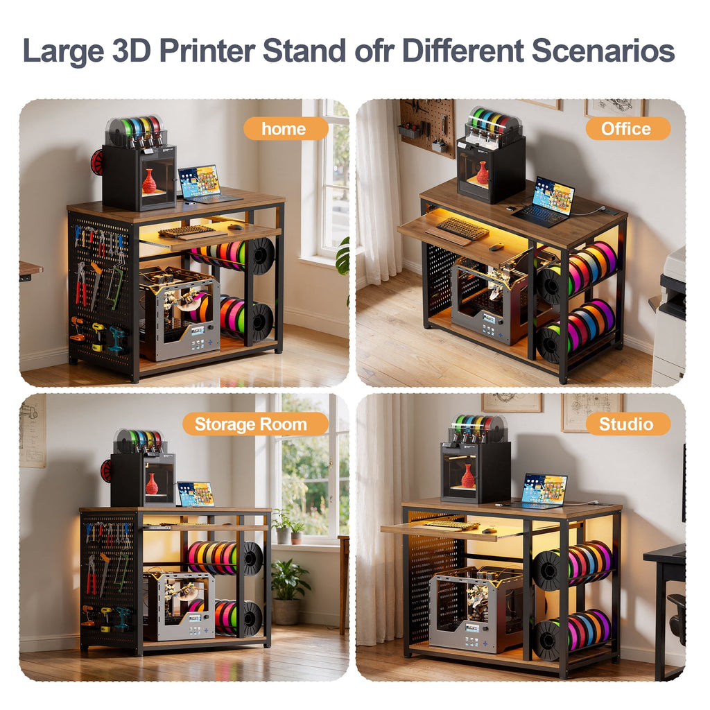 VOXIVEE 3D Printer Stand with Filament Storage Rack,Pegboard,Keyboard Tray