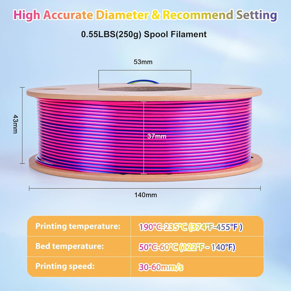 Multicolor 3D Printer Filament,Dual/Tri Color 1.75mm PLA Silk Shiny Printing Filament,250g(0.55lbs) Fit Most FDM 3D Printer