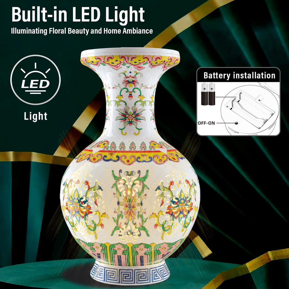 3D Vase Puzzle with Lighting ,200Pieces 3D Puzzles for Adults,Vase Puzzle for Home Decor,Christmas Birthday Gifts