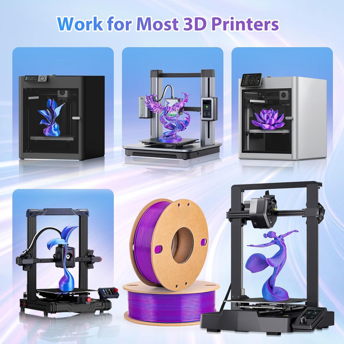 Multicolor 3D Printer Filament,Dual/Tri Color 1.75mm PLA Silk Shiny Printing Filament,250g(0.55lbs) Fit Most FDM 3D Printer