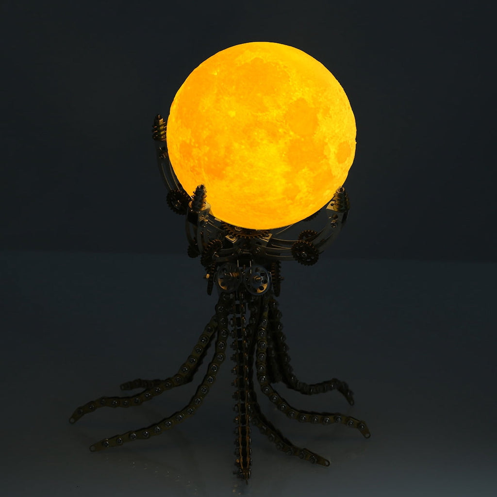 Mechanical Octopus 3D Metal Model Kit with Moon Lamp, Touch 3 Colors, Customizable Steampunk Puzzle & Desk Light, Perfect Room Decor and Gift Choice