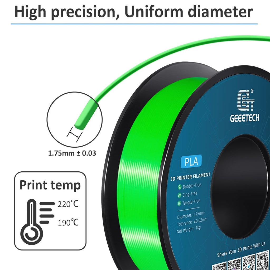Geeetech 3D Printer PLA Filament Silk Sky Blue Toughness Enhanced Filament with 1.75mm Dimensional Accuracy +/-0.03mm, 1080 Feet per Roll, Vacuum Packaging for Most 3D FDM Printer