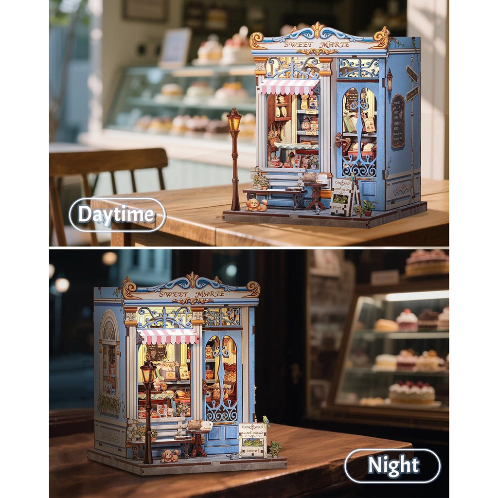 Book Nook Kit, DIY Miniature Bakery Patisserie Hobby Kit for Adults, 3D Wooden Puzzle Bookshelf Decor, Sweet Marie Theme