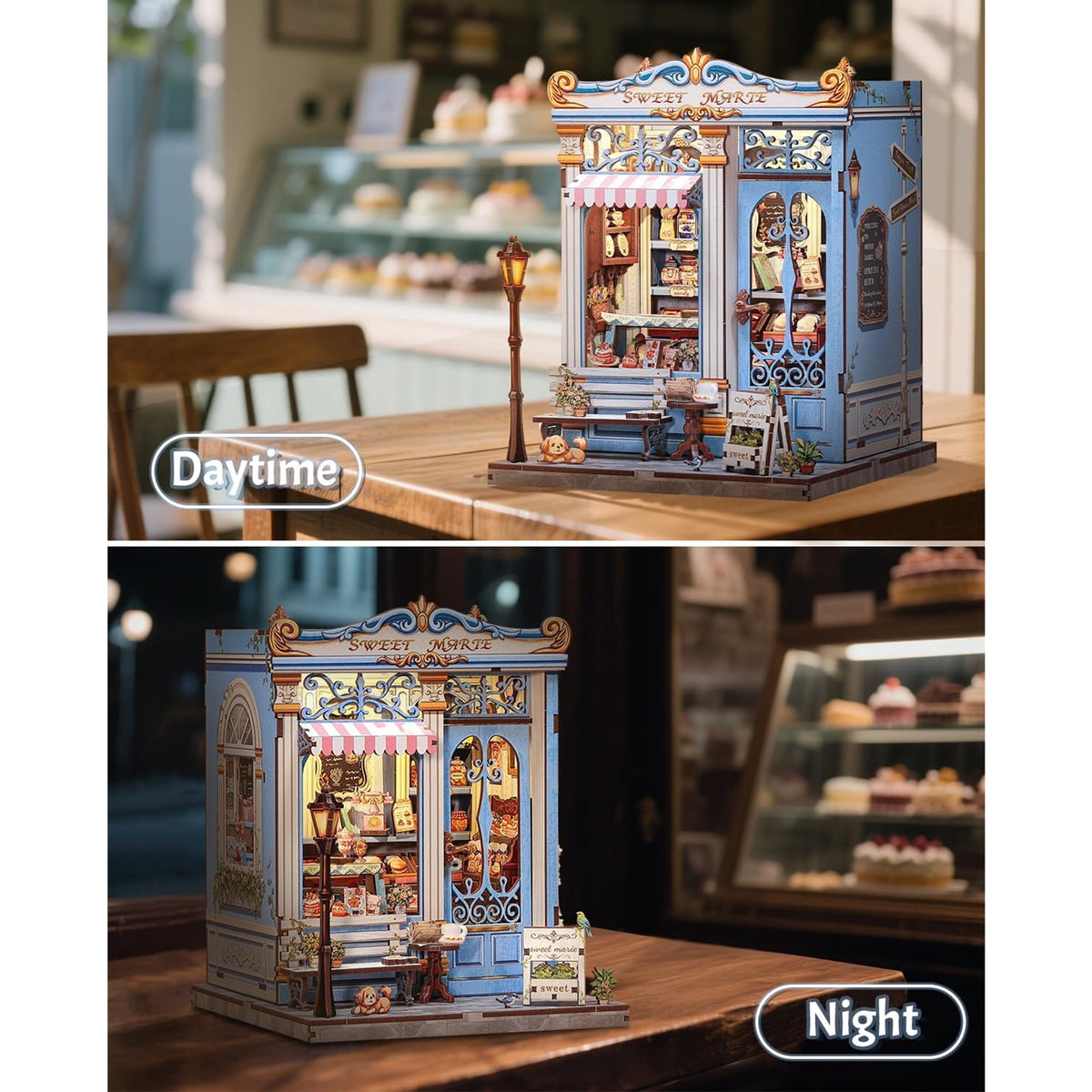 Book Nook Kit, DIY Miniature Bakery Patisserie Hobby Kit for Adults, 3D Wooden Puzzle Bookshelf Decor, Sweet Marie Theme