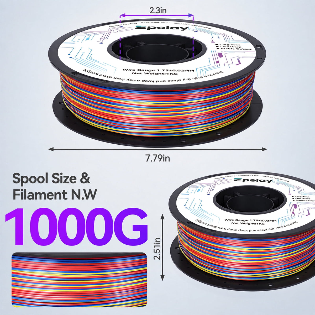 Epelay PLA Plus 3D Printer Filament, 1.75mm, 1kg Spool, White, Compatible with Most FDM Printers